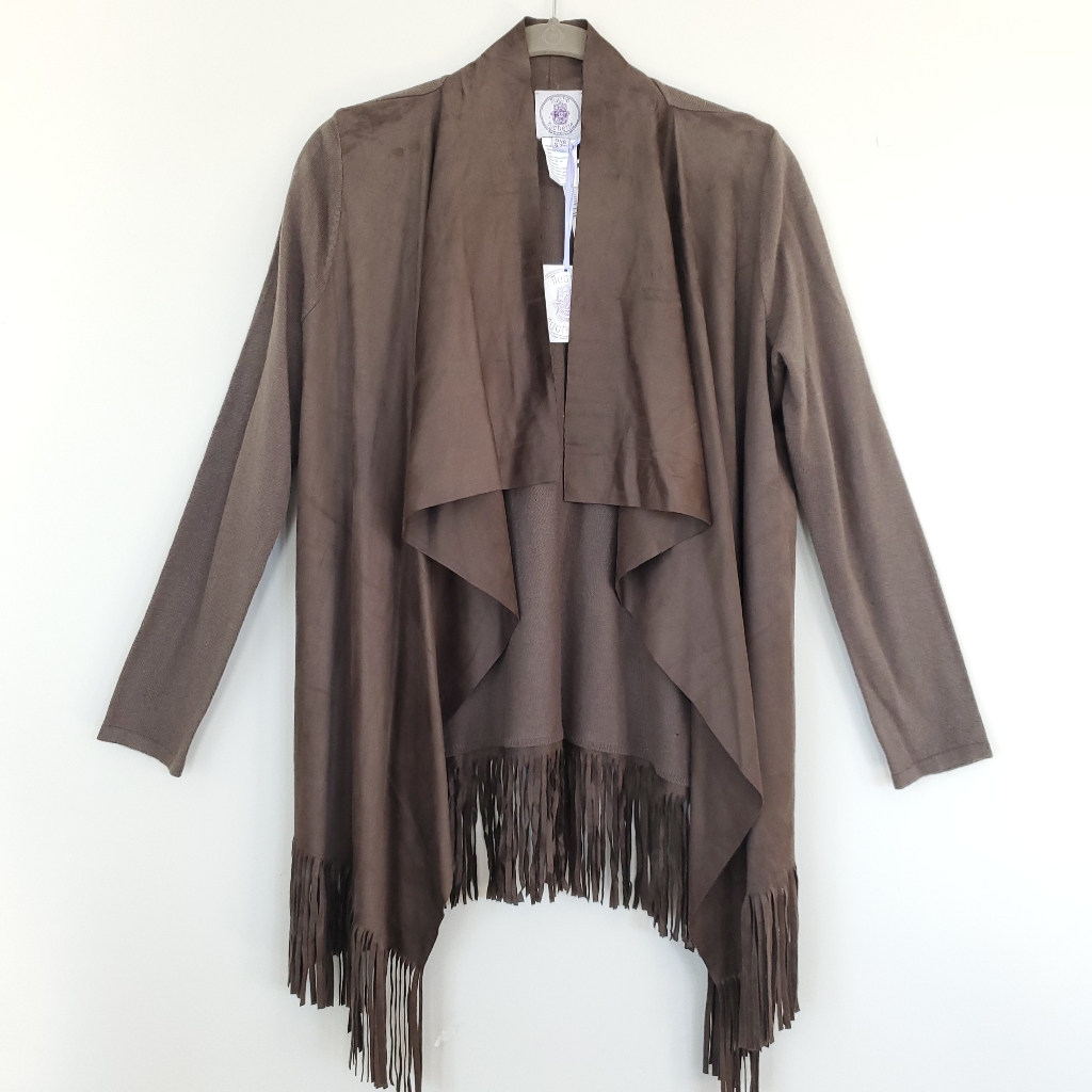 Muche Et Muchette Women's Boho Hippie Olive Green Cardigan With Fringe
